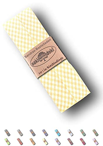 Sandras-Bastelladen Schrägband/Einfassband Baumwolle gefalzt 3m x 20mm - Vichy/Karo Muster 5012-Gelb-Weiß