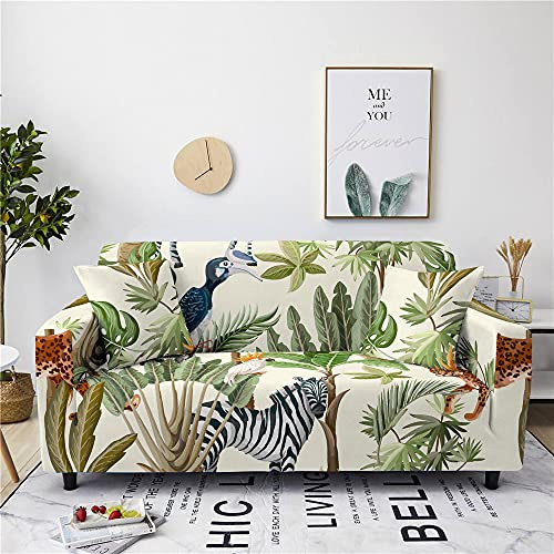 FANSU Stretch Sofabezug Antirutsch Sofaüberwürfe mit Armlehnen, 3D-Tropischer Druck Ecksofa L Form Sofa/Couchbezug/Sesselbezug für Wohnzimmer Wohnkultur (Zebra,2 Sitzer(145-185cm))