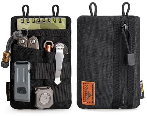 VIPERADE VE3 EDC Tool Pouch Organizer, piccolo organizer tascabile EDC da uomo, piccolo organizer multiutensile per piccola torcia EDC Multi Tool Pen Notebook(nero)