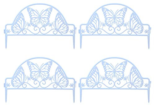 Happyyami 4pcs Plastic Garden Edging Border Hollow Butterfly Garden Fence Picket Small Landscape Panels Stake Flowerbeds Plant Borders for Patio Pool Outdoor