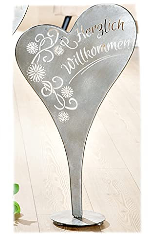 Dekoschild Metall Herzständer Deko-Ständer Herzlich Willkommen H70cm- Deko für Haus und Terasse