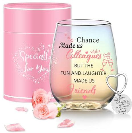 MengCat Chance Made Us Colleagues Stemless Wine Glass,14 OZ Iridescent Glass Cup, Coworker BFF Present for Coworkers Going Away Employees Leaving,Farewell Retirement Party, Birthday Christmas