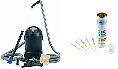Oase 50529 PondoVac Classic Teichschlamm Sauger 1400 W 3000 l/h & 50570 AquaActiv QuickSticks 6in 1 50 Stück - Wasseranalyse Teststreifen für Teichwasser aus Gartenteich Fischteich Koiteich