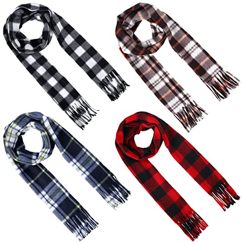 Bencailor 4 Pcs Kids Winter Scarf Kids Buffalo Plaid Scarves Christmas Warm Shawls Scarves Parent Child Scarf for Boys Girls(Bright Color)