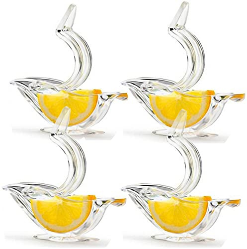 Exprimidor manual de acrílico para rodajas de limón, exprimidor de frutas transparente portátil, forma de pájaro elegante, exprimidor de mano para naranja, limón, lima, granada (4 piezas)