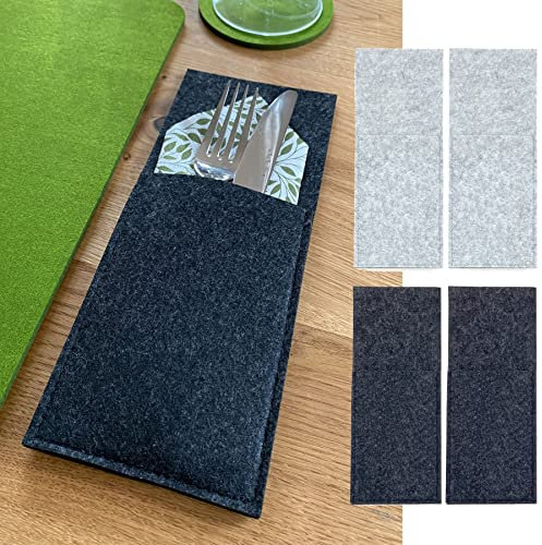 heimtexland ® Tischdeko Filz Bestecktasche abwaschbar Tischdekoration Besteckhalter 10x25 Typ846 Hellgrau 2er Pack