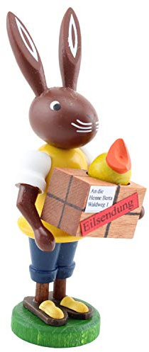 Thomas Preißler | Osterhasenfigur Osterhase Osterhäsin Hase | Höhe 10 cm | erzgebirgische Volkskunst | Osterfigur Osterdeko aus Holz | Hase Postbote