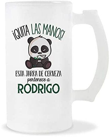 Planetee Jarra de Cerveza | Nombre Rodrigo | Vaso con un Panda bonito pero gruñón. Original idea para regalar a un amigo, familiar o colega