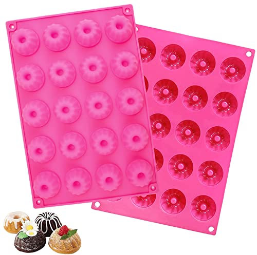 DGN 2 Stück Mini Gugelhupfform Silikon,30x20cm Silikonform Mini Gugelhupf,Mini Gugelhupfformen mit Antihaftbeschichtung,Backform für 20 Muffins,Antihaft Mini Kuchenform,für Muffins,Cupcakes,Brownies