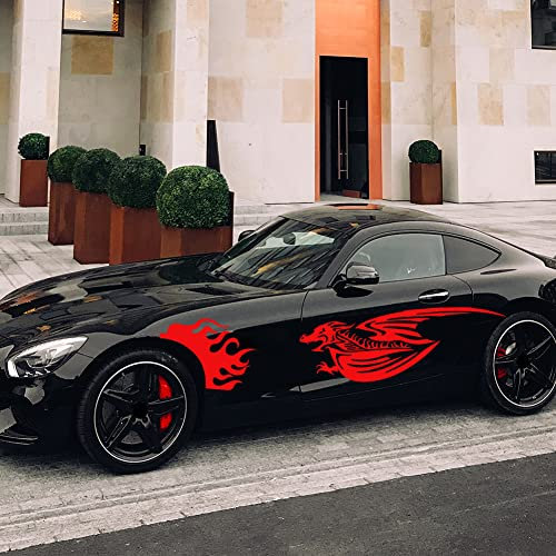 2 Stück Dragon Aufkleber Auto, Fliegende Drache Auto Tuning Motorhaube Aufkleber Karosserie Seitenaufkleber Racing Sticker Dragon Spitfire Universal Auto Body Side Styling Aufkleber, 210cmx45cm