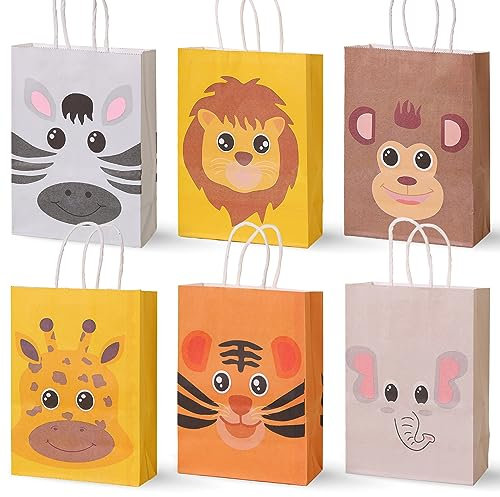 Tierische Geschenktüten für Kinder, 21x15x8cm Papiertüten mit Griff, Animal Gift Bags für Geburtstag und Festliche Anlässe, aus Bedrucktem Ripstop-Papier