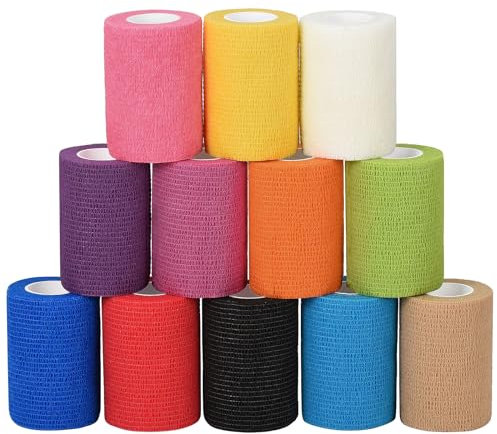Sagafly 12 Rouleaux Bandage Cohésifs Bande Adhésive 7.5cm x 4.5 m Bandage Autoadhésif Cohésifs Pansements Élastique des Sports Bandage pour Doigt Poignet ou La Cheville