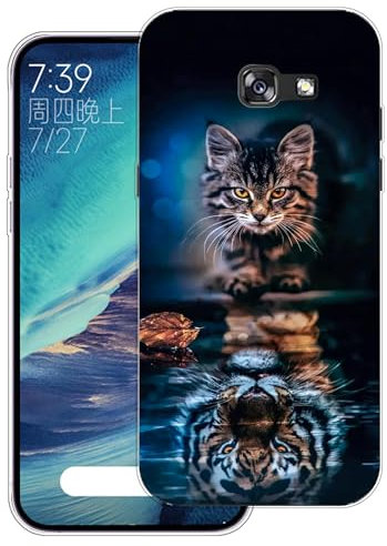 WUACYEAMING Hülle für Samsung Galaxy A5 (2017),Aesthetic Motiv Weiche Silikon Muster TPU Bumper Stoßfest Schutzhülle Transparent Mädchen mit Cover HandyHülle case Pattern-(Katzentiger)