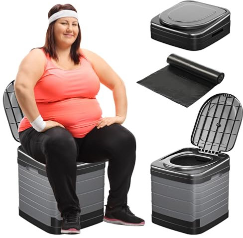 Upgrade XXL Portable Toilet for Adults Camping, 17.3x16.1x16.9 In-Large Portable Foldable Toilet with Lid, Perfect for Camping, Hiking, Fishing, Travel, Long Trips, Beach, RV, Outdoor