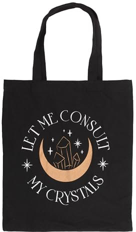 Something Different Wholesale Mystische Tragetasche mit Kristallmotiv: Let Me Consult My Crystals – Wahrsager-Tragetasche, Wahrsager-Zubehör, spirituelle Einkaufstasche, psychische