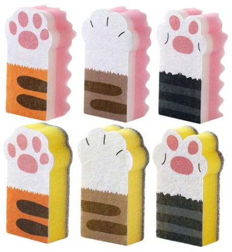 CinematicBake 6 Stück Katzenpfotenschwamm, Geschirrspülschwamm, Scheuerschwämme, Reinigungsschwämme, Vliesstoff, Wiederverwendbar, Langlebig, Einfach zu Verwenden