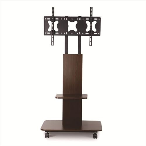 Support TV roulettes, Support TV sur Pied, Support TV Roulant portatif réglable en Hauteur avec Base en Bois tournante