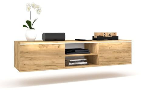 Euro Style TV Schrank Lowboard LED Wandmontage Fernsehschrank TV-Möbel 100-160cm, goldene Eiche 120cm