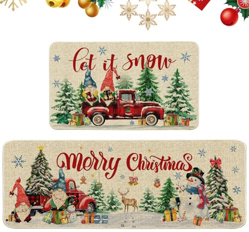 Embhlitfe 2 Stück Weihnachts Fußmatte,rutschfeste Weihnachten Fußmatte Weihnachts Badezimmermatte,Weihnachtsteppich Weihnachten Innen Fußmattes für Weihnachtsdekoration,40 x 60 cm/40 x 120 cm (A)