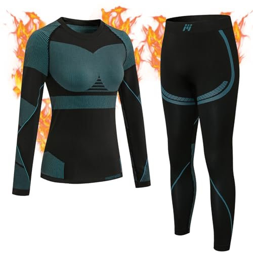 GarBull Thermounterwäsche Damen Skiunterwäsche Set, Thermo Unterwäsche Warme Atmungsaktiv Funktionsunterwäsche Frauen für Home Joggen Skifahren und Radfahren