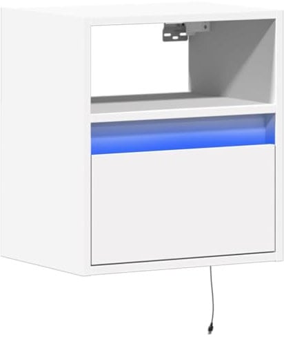 vidaXL Meuble TV Mural avec lumières LED Blanc 41x31x45 cm, Meuble TV Suspendu au Mur, unité TV Flottante, Support TV Mural, Meuble TV Flottant