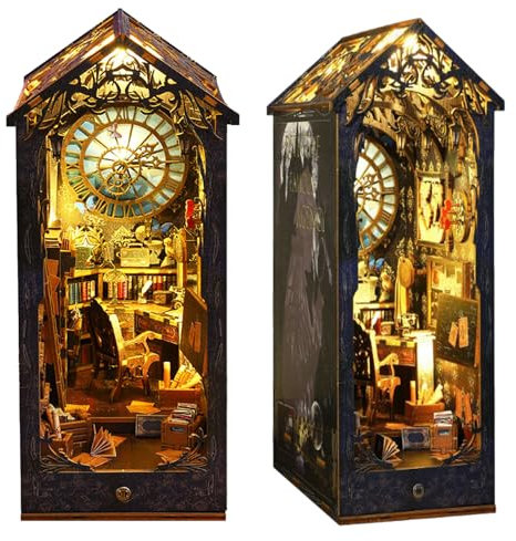 Kit de Coin de Livre, Comius Sharp Booknook de Maison de Poupée Bricolage, Kit Miniature de Coin de Livre pour Décor D'insertion D'étagère pour Adultes Noël, Serre-Livres en Bois 3D avec Lumière (S2)