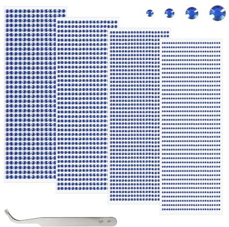 3090 Pezzi Strass Adesivi, 3-6mm Brillantini Rotondi Autoadesivi, Blu per Decorazioni, Stickers Con Pinzetta per Artigianato, Unghie
