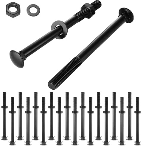 JMIATRY 20 Set 1/2 x 6 Inch Black Carriage Bolt Kit 1/2 x 6 Inch Galvanized Carriage Bolt Set for Fastening Accessories, Includes 20 Bolts, 20 Washers, and 20 Nuts (1/2” Dia, 6” Length)