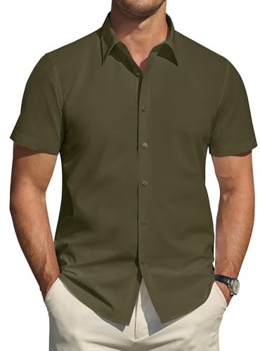 J.VER Sommerhemden Herren Kurzarm Regular Fit Kurzarmhemd Bügelfreies Männer Modern Basic Büro Hochzeit Shirts,Olivgrün,XXL