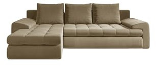 Kaiser Möbel - Ecksofa mit Schlaffunktion und Bettkasten - Tomi Couch für Wohnzimmer - Wohnlandschaft L Form - Easy-Clean Stoff Castel - 150x237x85cm - LinksSenffarbe