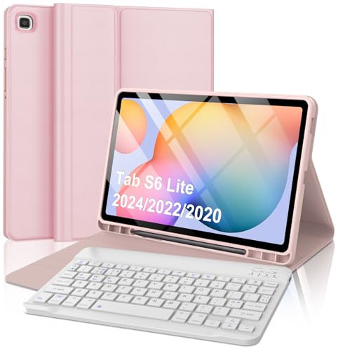 FOGARI Keyboard for Samsung Galaxy Tab S6 Lite 10.4 2024/2022/2020, Case for Galaxy Tab S6 Lite SM-P620/P625/P610/P613/P615/P619 Tablet, Detachable Bluetooth UK Version Keyboard, Pink