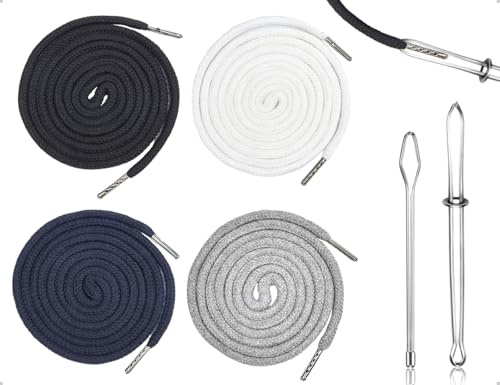 Emezddo Lot de 4 Cordons de Serrage pour Pantalons de survêtement,Cordons pour Sweat à Capuche,Cordons pour Sweat à Capuche avec Aiguille à Tirer(Blanc,Noir,Gris,Bleu Marine,130 cm)