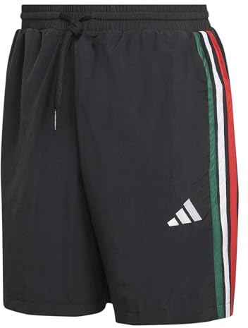 adidas Men's Essentials Three Stripes Chelsea Woven Short, Black/Team Dark Green/White/Better Scarlet, L