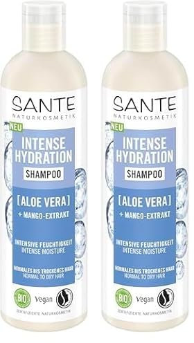 SANTE Naturkosmetik Intense Hydration Shampoo Aloe Vera + Mango-Extrakt, veganes Pflegeshampoo für intensive Feuchtigkeit, stärkt trockenes Haar, 250ml (Packung mit 2)