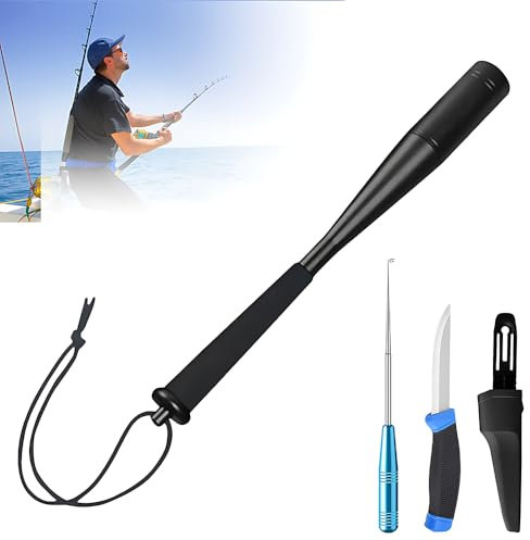 HOVCEH Tueur de Poissons, 3 Sets Tue-Poissons Couteau de Pêche en Acier Inoxydable avec Étui, Tue-Poissons en Aluminium, Accessoires de Pêche pour la Pêche Carpe et Truite en Extérieur (Noir)