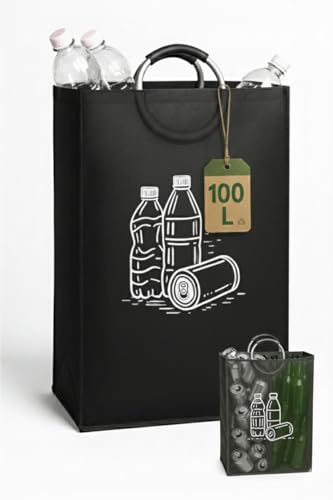 NRPLife Pfandflaschen Sammelbehälter 100L, abschließbar, Zwei Fächer, wasserdicht, Flaschenträger, Pfandsammler, Flaschensammler leergut, Flaschentasche, Abfall & Recycling
