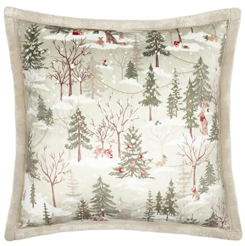 furn. Forest Festivities Cushion Cover (Natural - 50x50cm) | Christmas Winter Woodland Velvet Faux Fur Reverse Decorative Case