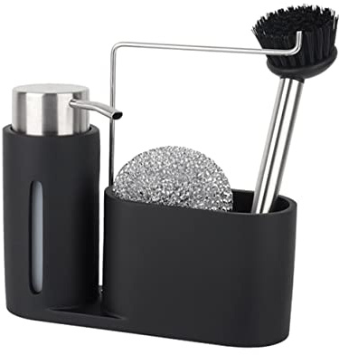 ERINGOGO Stainless Steel Kitchen Sink Storage Rack Set with Soap Dispenser Steel Wool Holder Brush Organizer for Convenient Cleaning and Practical Countertop Storage