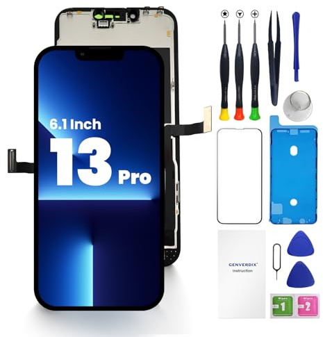 Genverdix LCD Display für iPhone 13 Pro – 6.1 Zoll FHD DIY 3D Touch Bildschirm Reparaturset, Vollständig Kompatibel mit Face ID, Lebendige Farben, Hohe Auflösung
