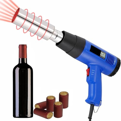 Pistolet thermorétractable pour capsules de vin, machine à sceller les capsules en PVC avec affichage LCD de la température et vitesses de vent réglables, idéal pour l'emballage de bouteilles de vin