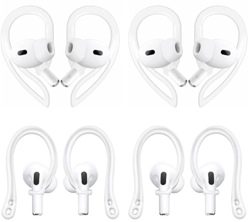 ALXCD Ear Hooks Compatible with AirPods Pro 3 3rd Gen 2025 New, 2 Pair Anti-Slip Adjustable Soft Rubber Earhook, 2 Pairs Silicon Ear Tips Hook, Compatible with AirPods Pro 3 2+2 Pairs White