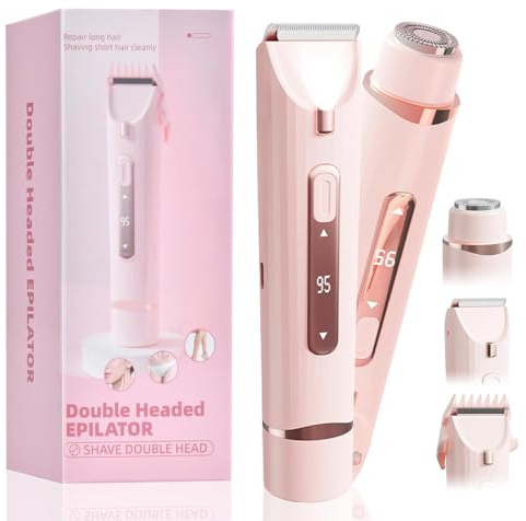 Rasierer Damen, 2-in-1 Doppelkopf Intimrasierer für Frauen, Damenrasierer Elektrisch für Gesicht, Beine und Arme, Bikini Trimmer, USB-C-Laden, Rosa