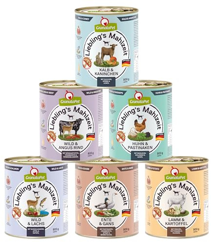 GranataPet Liebling's Mahlzeit Multipack 1 (2026), 6 x 800g | Alleinfuttermittel, Getreidefrei, Ohne Zuckerzusatz, Made in Germany