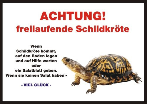 PEMA INDIGOS UG - Achtung/Fun Schild - Schildkröte Türschild Türschild laminiert DIN A5 - Türschild für Käfig, Zwinger, Haustier, Tür, Tier, Aquarium