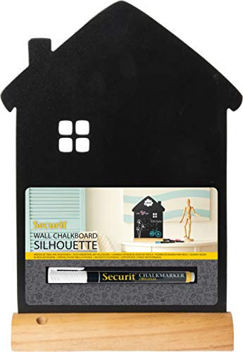 SECURIT - Lavagna Da Tavolo Silhouette Casa - Per Pennarelli A Gesso Liquido - Per Caffè, Ristoranti, Bar, Negozi - Inserto Rimovibile - Base In Legno Laccato - 32x23x6cm - 1 Pennarello Bianco Incluso