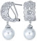 Eleganter Vintage Brautschmuck - Milgrain Pave CZ weiße Glaskugel Perlentropfen halbe Creolen für Frauen mit Omega Rücken, exquisit versilbert