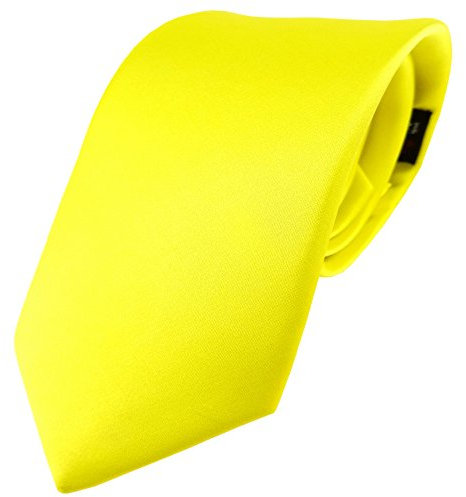 TigerTie Satin Seidenkrawatte in gelb zitronengelb einfarbig Uni - Krawatte 100% Seide
