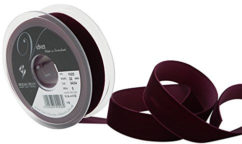 Berisfords Velvet Ribbon Burgundy 22mm - Nylon Craft Ribbon for Sewing, Gift Wrapping and Hair Accessories