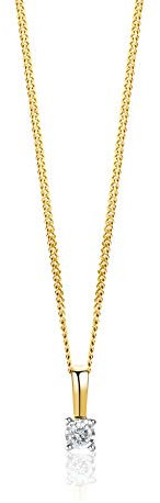 Orovi Schmuck Damen Bicolor Diamant– Kette Gold mit Anhänger Solitär natürlichen Diamant im Brillantschliff in einer Krappenfassung Zeitlose klassisch Halskette aus Gelbgold 9 Karat (375)