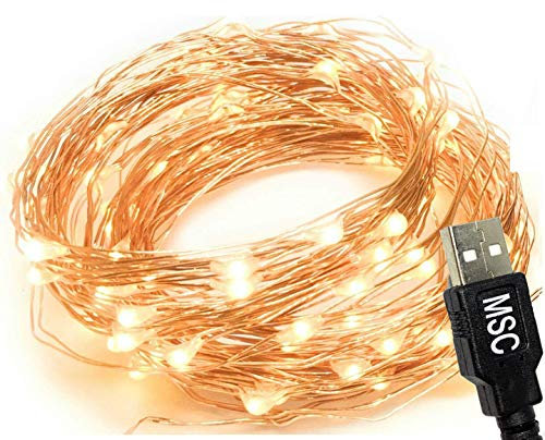 MSC - 33 ft / 10M - 100 * LED USB Powered Warm White Coloured String Fairy Lights On Copper Cable, Ideal for Christmas, Xmas, Party Wedding Decoration Indoor Warm-USB1